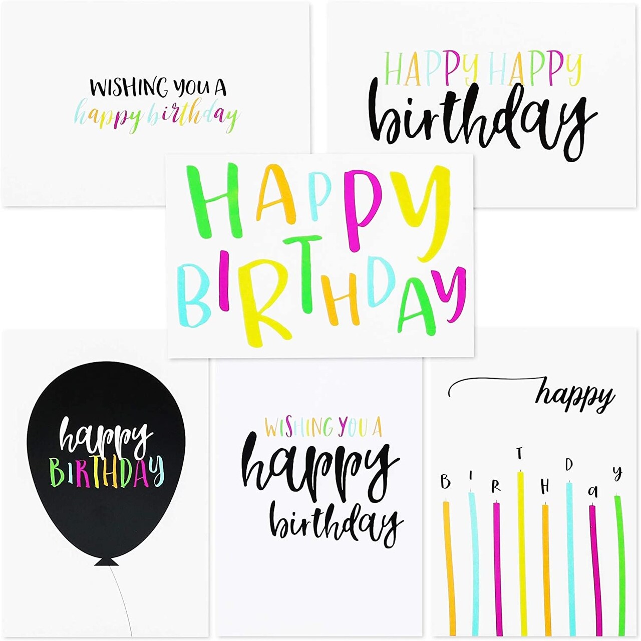 Sustainable Greetings 144-Pack Blank Happy Birthday Cards Bulk Box Set, 6 Assorted Designs, Envelopes Included, 4 x 6 Inches